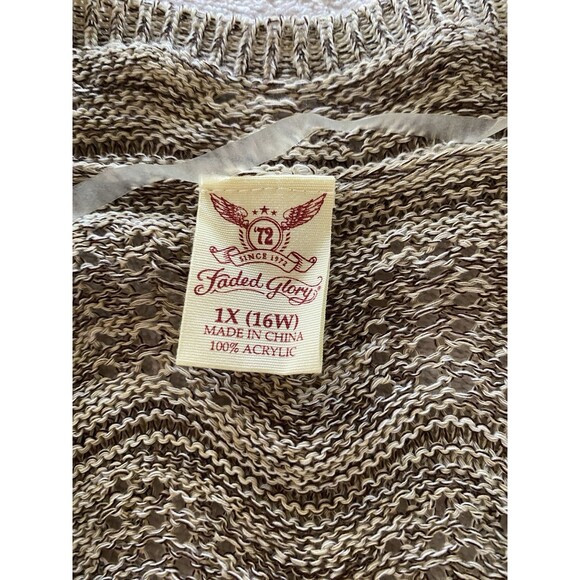Faded Glory Womens Sz 1X Open Front Brown Cardigan Short Sleeve - Picture 10 of 11